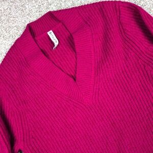Athleta Shasta V Neck Pullover‎ Sweater XS Wool Blend Ribbed Knit Magenta Pink